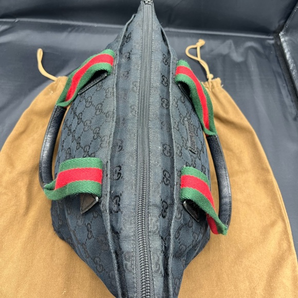 GUCCI Sherry Line GG Pattern Handbag Purse Black Green Red - Picture 2 of 10
